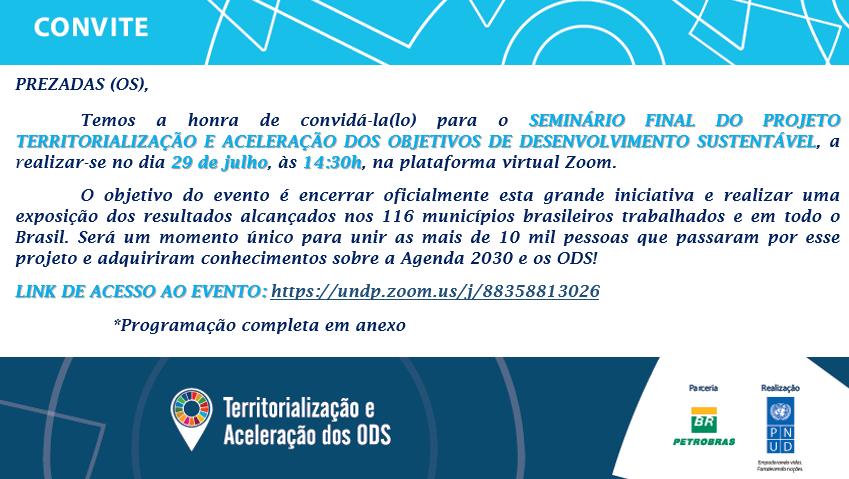 ODS1-1 PNUD convida para o seminário final do projeto de territorialização e aceleração dos ODS
